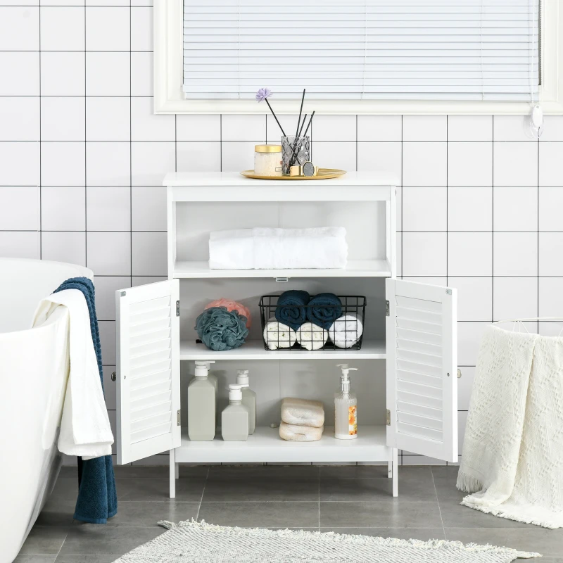 Kleankin Dulap pentru Baie Impermeabil cu 2 Rafturi si Dulapior MDF Alb(m-6)