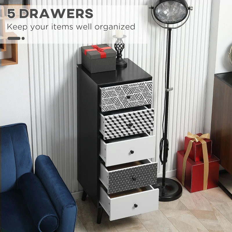 HOMCOM Chest of Drawers, 5 Drawer Dresser, Vertical Storage Organizer Unit for Bedroom, Living Room