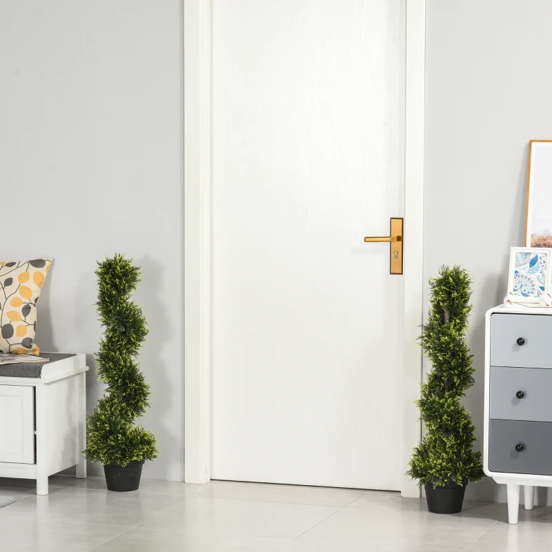 Outsunny Set Of 2 90cm/3FT Artificial Spiral Topiary Trees w/ Pot Fake Indoor Outdoor Greenery Plant Home Office Garden Décor Green