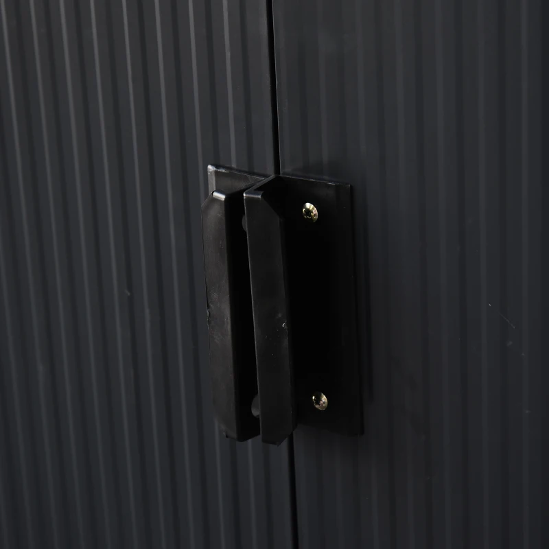 Outsunny Gerätehaus, Gartenhaus, Geräteschuppen mit Schiebetür, Lüftungsfenster, Pultdach, Outdoor, Stahl, Dunkelgrau, 280 x 130 x 172 cm