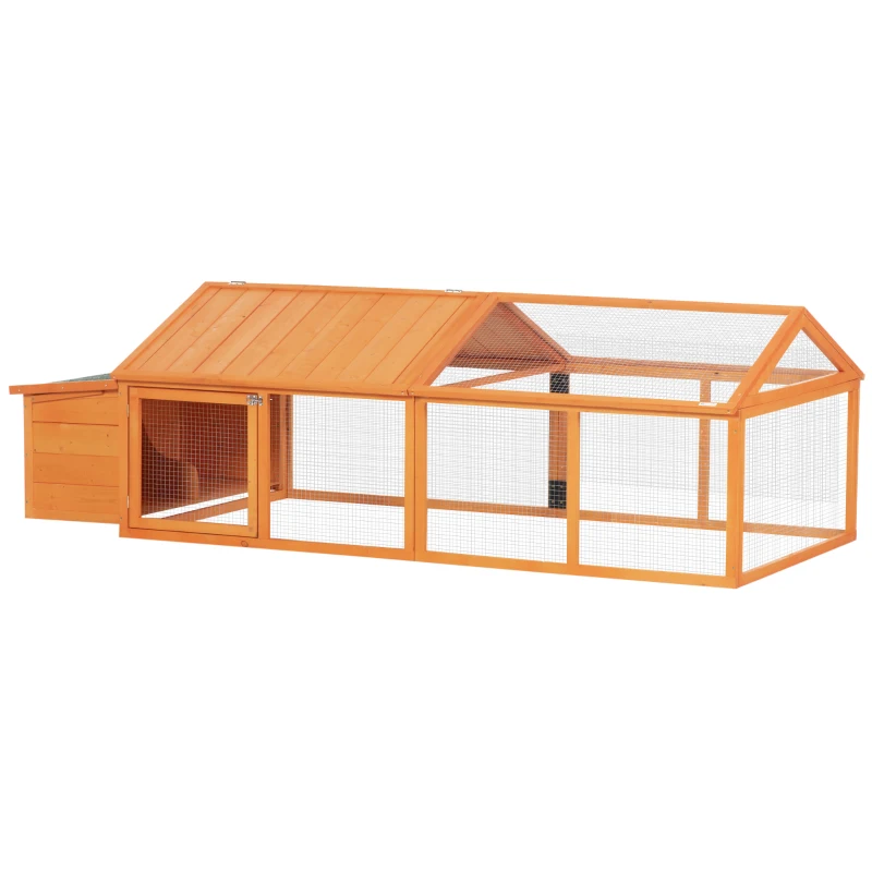 PawHut Coteț pentru Găini de Exterior cu Acoperiș Rabatabil și Ușă Largă Pentru 4-8 Găini, 240x112,5x76 cm, Portocaliu(m-10)
