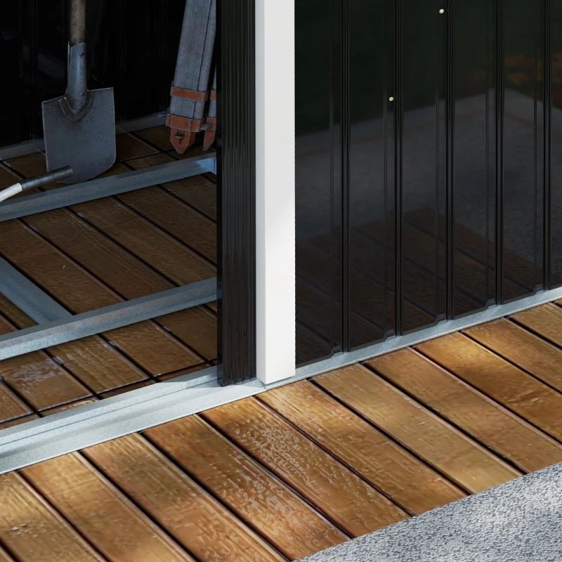 Outsunny Gerätehaus, Gartenhaus, Geräteschuppen mit Schiebetür, Lüftungsfenster, Pultdach, Outdoor, Stahl, Dunkelgrau, 280 x 130 x 172 cm