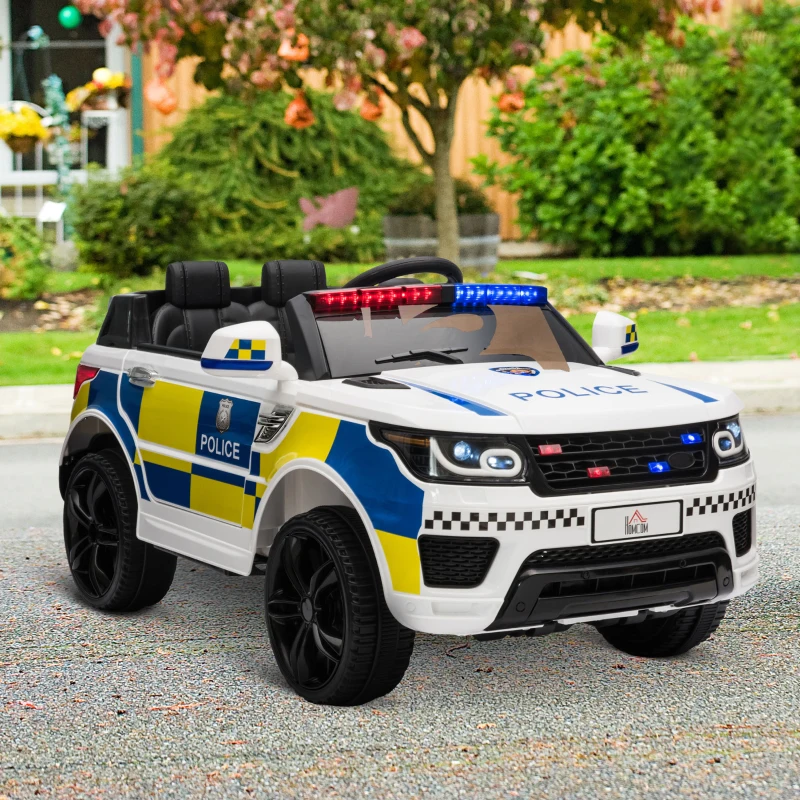 HOMCOM Masina de Politie pentru Copii Baterie 12V Telecomanda Sirena Lumini(m-10)