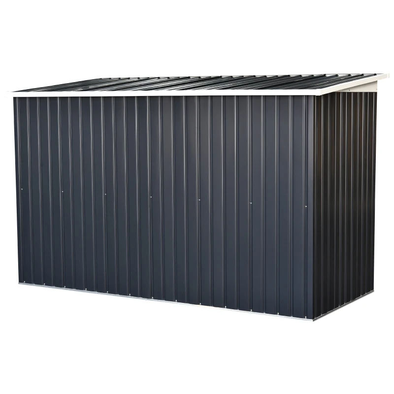 Outsunny Gerätehaus, Gartenhaus, Geräteschuppen mit Schiebetür, Lüftungsfenster, Pultdach, Outdoor, Stahl, Dunkelgrau, 280 x 130 x 172 cm