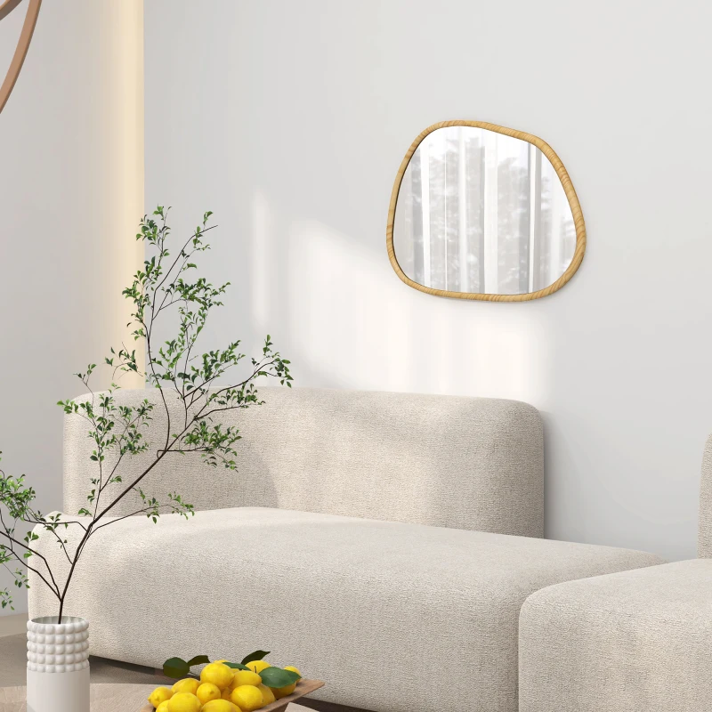 HOMCOM Oglindă Neregulară de Perete, Oglindă cu Cadru din Lemn, Oglindă Decorativă, 70x2.1x50 cm, Lemn Natural
