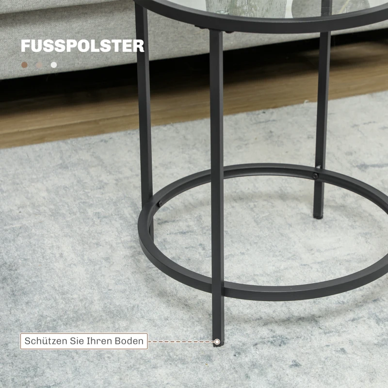 HOMCOM Ronde Bijzettafel met Glazen Blad en Metalen Frame, Kleine Koffietafel voor Woonkamer, Slaapkamer, Zwart