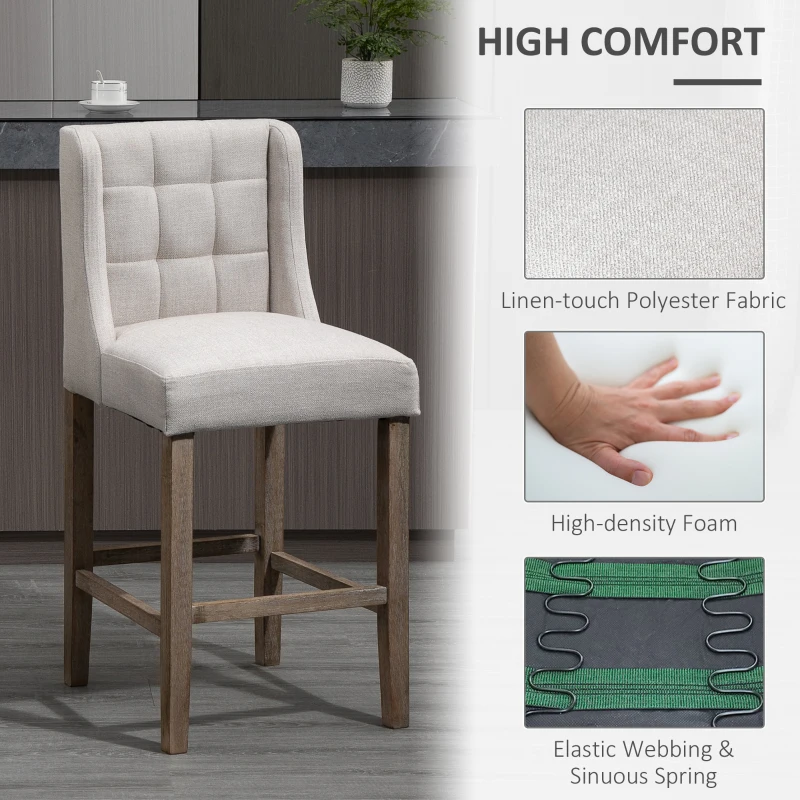 HOMCOM Zestaw 2 stołków barowych nowoczesne krzesła kuchenne stołki barowe do kuchni imitacja lnu drewno