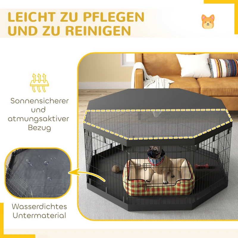 PawHut Wybieg dla Szczeniąt, Wysokość 76 cm/ok. 2,5 m², 8 Paneli, Płachta Podłogowa, Kombinowana Pokrywa Dachowa