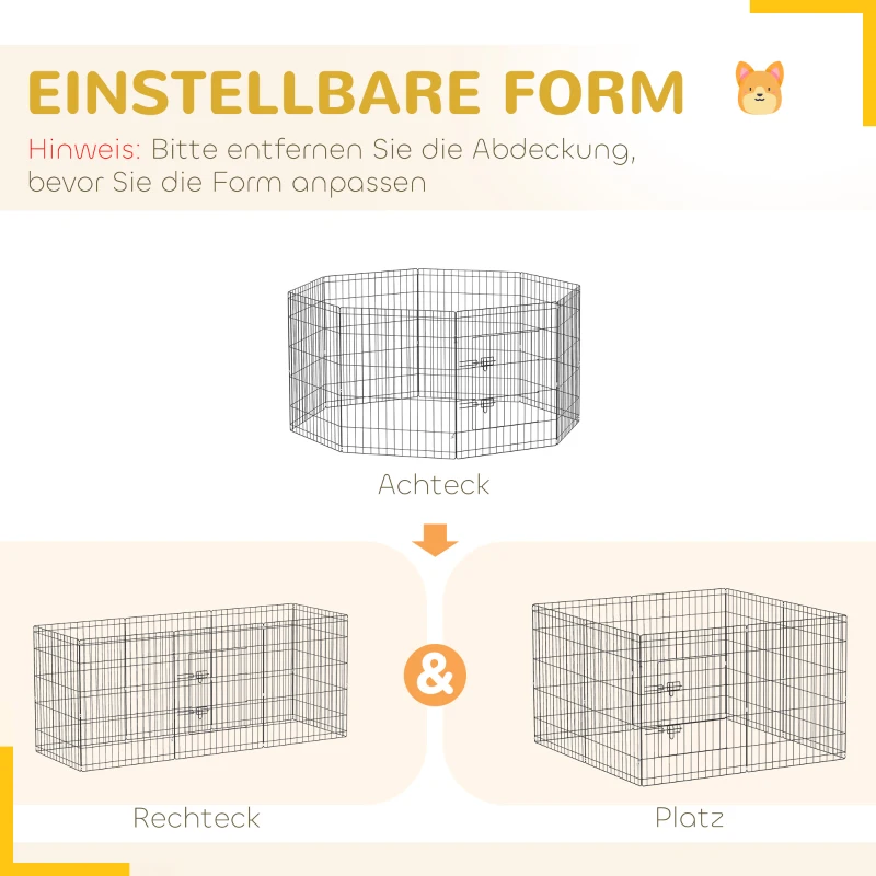 PawHut Wybieg dla Szczeniąt, Wysokość 76 cm/ok. 2,5 m², 8 Paneli, Płachta Podłogowa, Kombinowana Pokrywa Dachowa