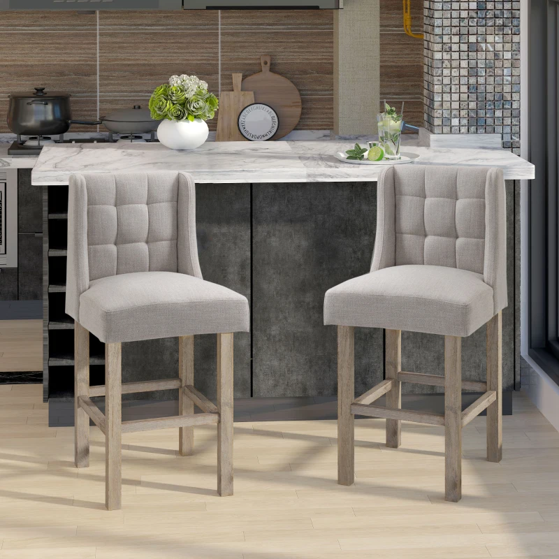 HOMCOM Zestaw 2 stołków barowych nowoczesne krzesła kuchenne stołki barowe do kuchni imitacja lnu drewno