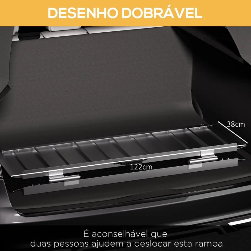 HOMCOM Rampa para Cadeira de Rodas Dobrável Portátil com Autocolantes Reflectores Carga 272 kg 122x73,6x5,1 cm Preto