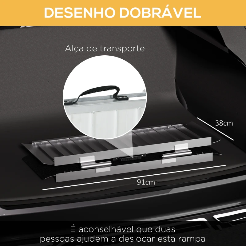 HOMCOM Rampa para Cadeira de Rodas Dobrável Portátil com Autocolantes Reflectores Carga 272 kg 91x73,6x5,1 cm Preto