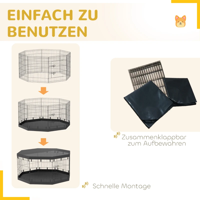 PawHut Wybieg dla Szczeniąt, Wysokość 76 cm/ok. 2,5 m², 8 Paneli, Płachta Podłogowa, Kombinowana Pokrywa Dachowa