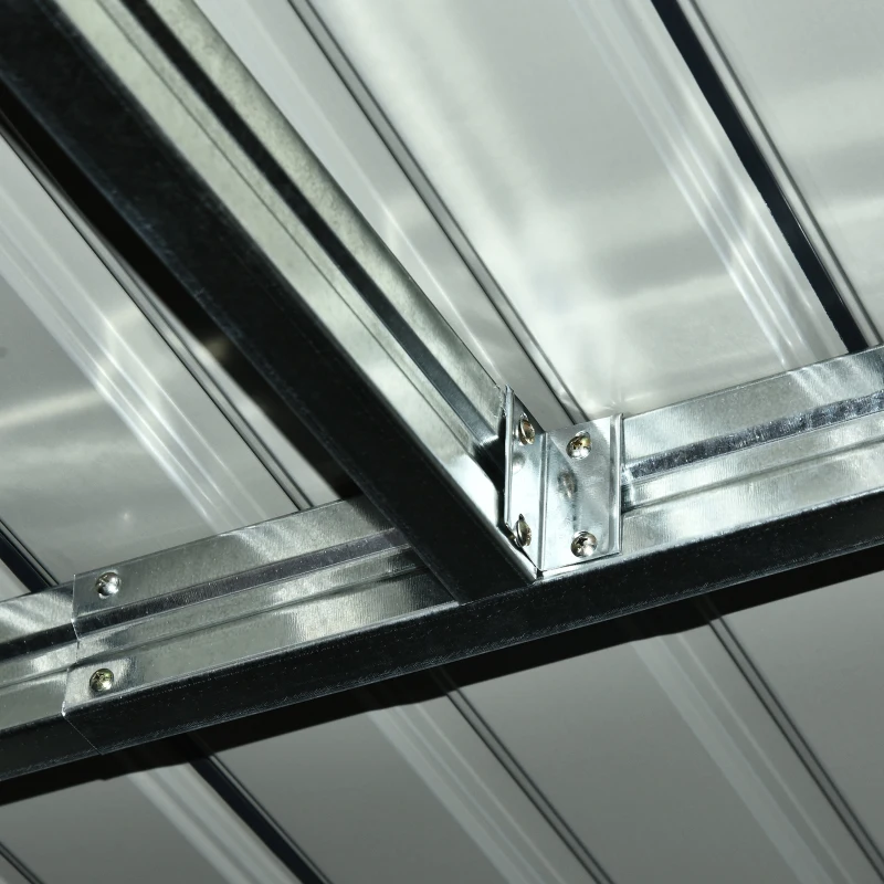 Outsunny Gerätehaus, Gartenhaus, Geräteschuppen mit Schiebetür, Lüftungsfenster, Pultdach, Outdoor, Stahl, Dunkelgrau, 280 x 130 x 172 cm