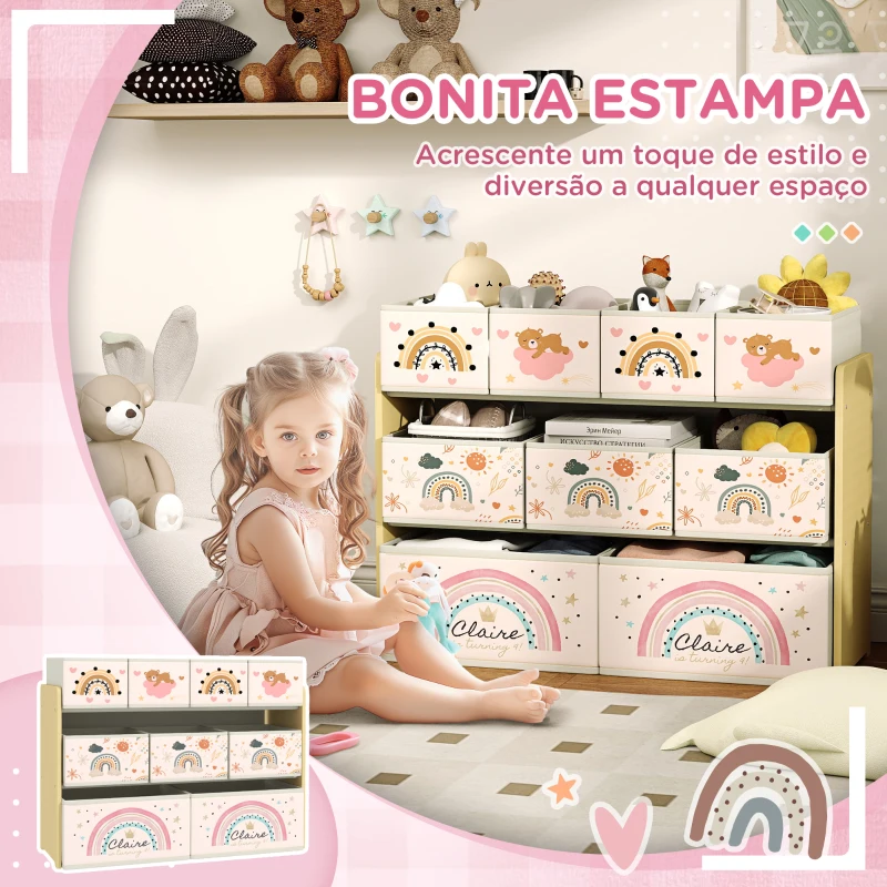 AIYAPLAY Organizador para Brinquedos para Crianças com 9 Cestas de Tecido não Tecido 93x30x70 cm Multicor