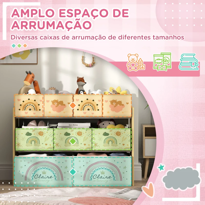 AIYAPLAY Organizador para Brinquedos para Crianças com 9 Cestas de Tecido não Tecido 93x30x70 cm Multicor