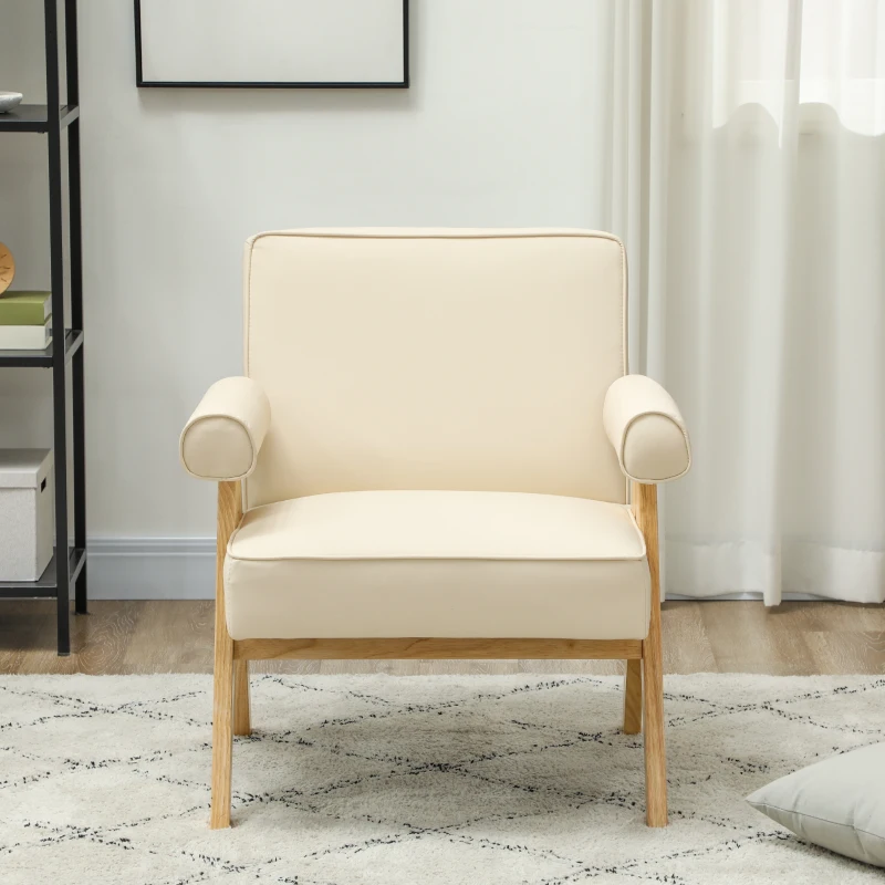 HOMCOM Poltrona Sala de Estar Poltrona Nórdica Poltrona Estofada em PU com Apoio para os Braços 73x70x80 cm Creme