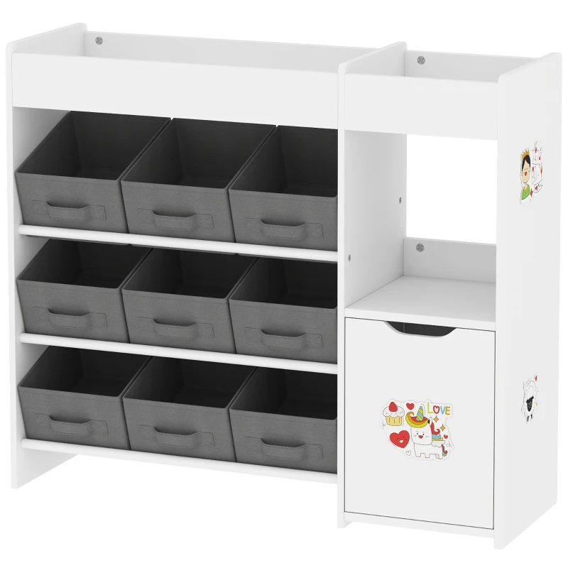 AIYAPLAY Organizador de Brinquedos para Crianças com 9 Cestos Amovíveis Compartimentos e Autocolantes  92x30x80 cm Branco e Cinza