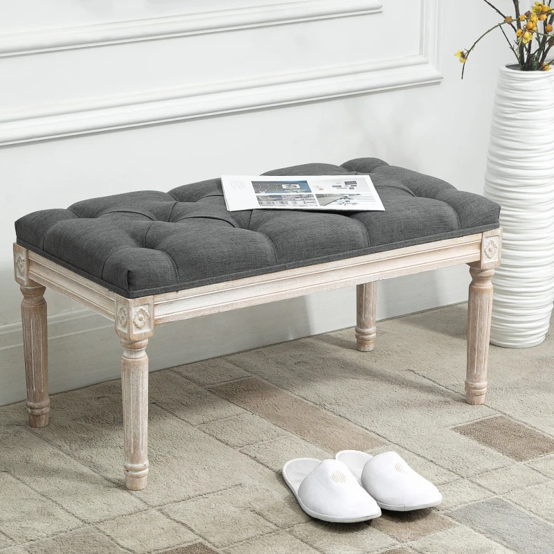 HOMCOM 80cm End of Bed Bench, Window Seat, Tufted Bench for Bedroom, Hallway, Living Room, Grey