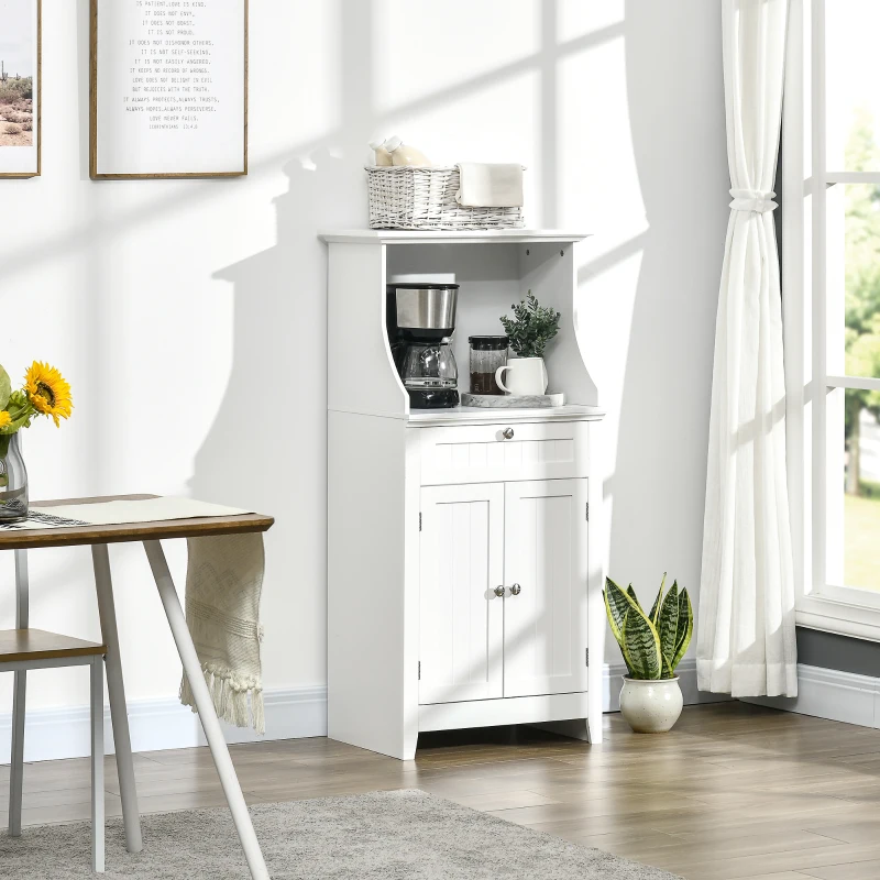 HOMCOM Móvel Auxiliar de Cozinha Móvel para Micro-Ondas com Gaveta Prateleira 2 Portas Compartimento 60x40x122,5 cm Branco