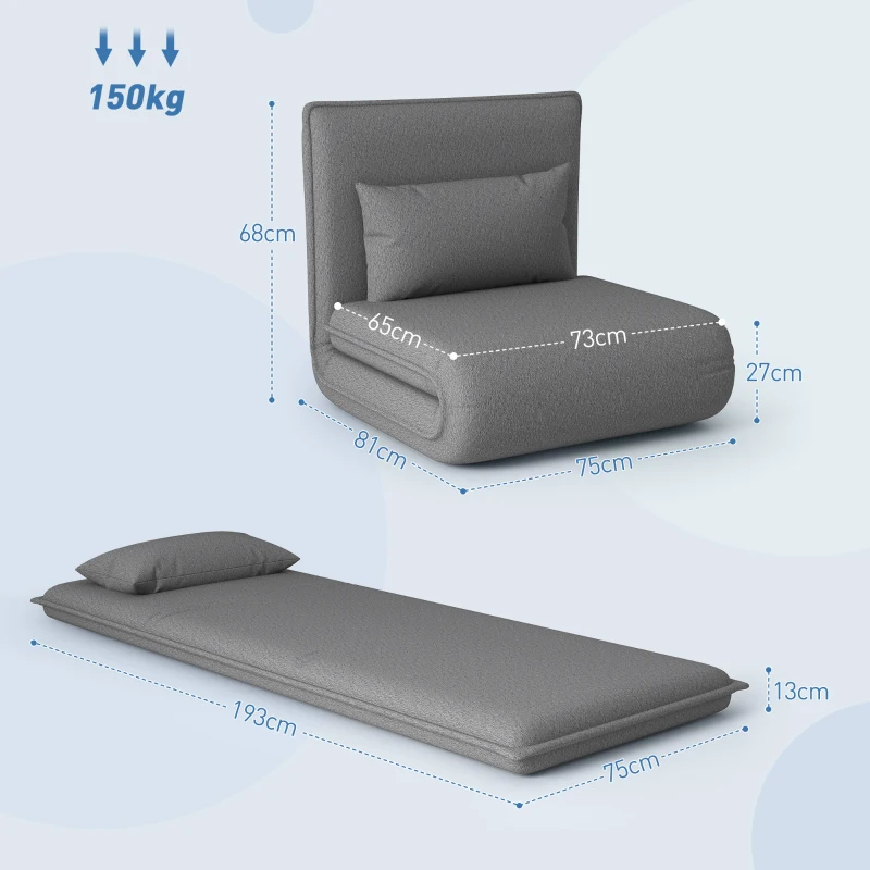HOMCOM Fauteuil de sol, design 3-en-1, fauteuil de sol réglable, chaise longue pour salon, chambre à coucher, chambre d'amis, bureau, gris