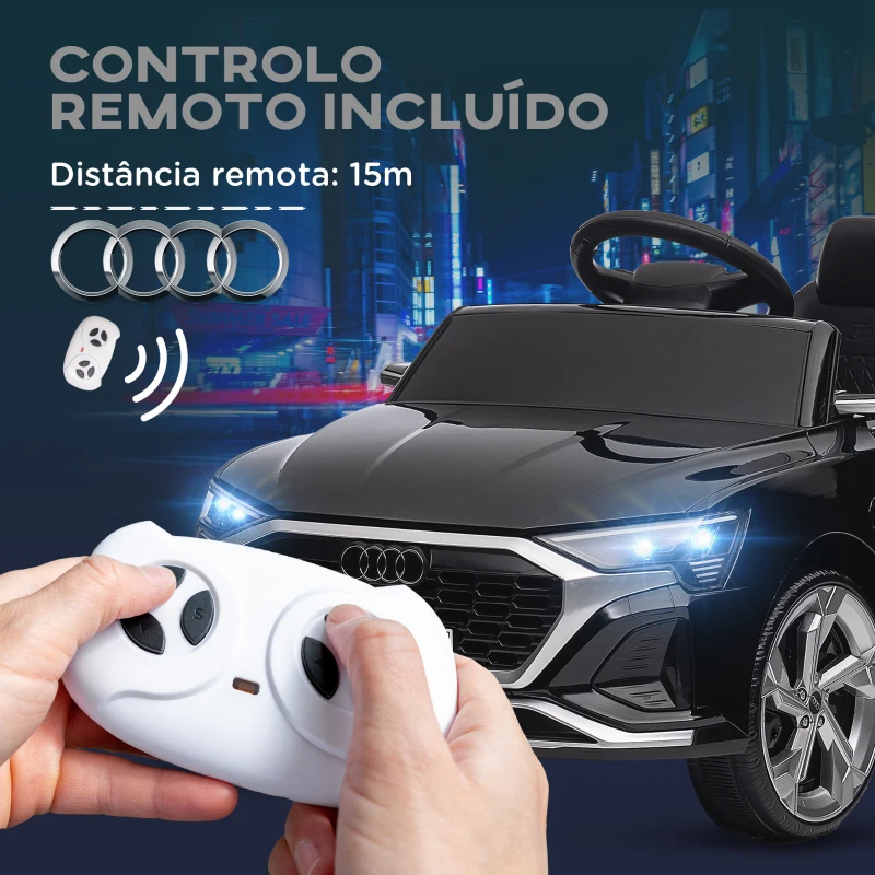 AIYAPLAY Carro Elétrico para Crianças Carro Audi Q8 Etron Sportback Infantil 12V Faróis Buzina e Música 98x49,5x43 cm Preto