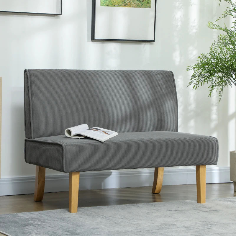 HOMCOM Tweezitsbank met Corduroy Bekleding, Dikke Vulling en Stevige Houten Poten voor Woonkamer, Slaapkamer, Kantoor, Grijs