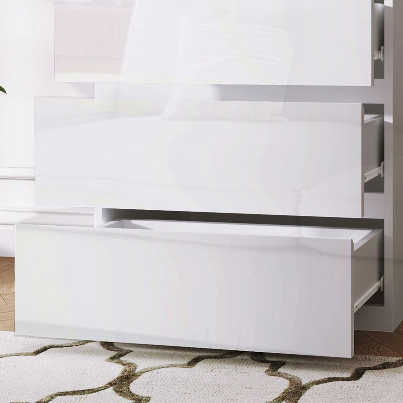 HOMCOM Cómoda com 5 Gavetas de Madeira Cómoda de Dormitório Cómoda Branca Estilo Moderno 55x33x80 cm Branco Brilhante