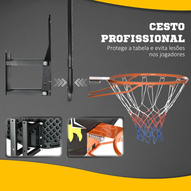 SPORTNOW Tabela de Basquetebol de Parede Tabela de Basquetebol para Interior e Exterior 110x90x70 cm Preto e Amarelo