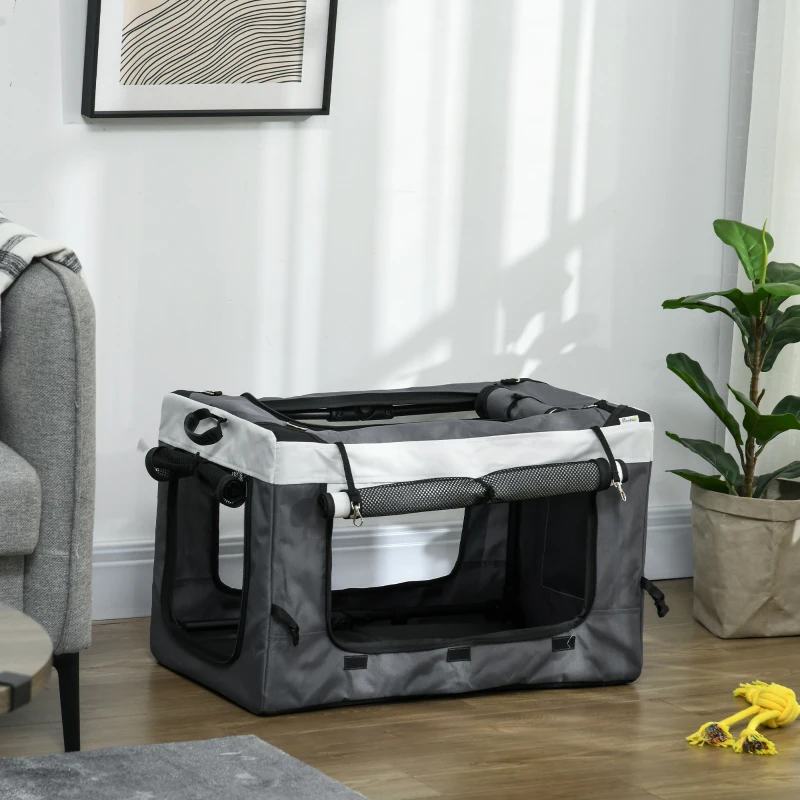 PawHut Carrinho para Animais de Estimação Carrinho para Cães Dobrável com Compartimento Desmontável 4 Portas 81x58x97,5 cm Cinza