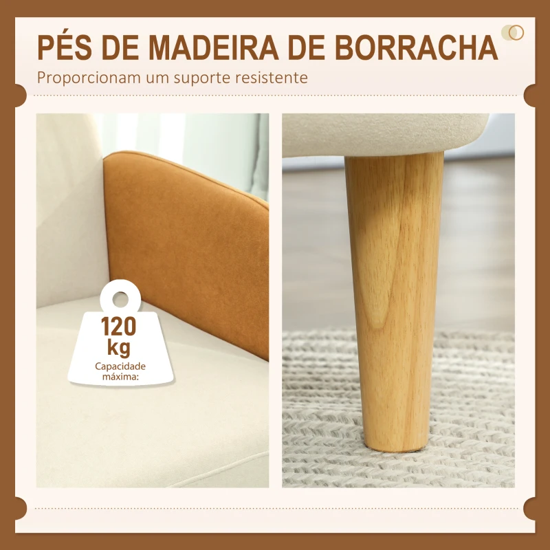 HOMCOM Poltrona Sala de Estar Poltrona para Dormitório com Apoio para os Braços e Pés de Madeira 72x87x82 cm Bege e Ocre