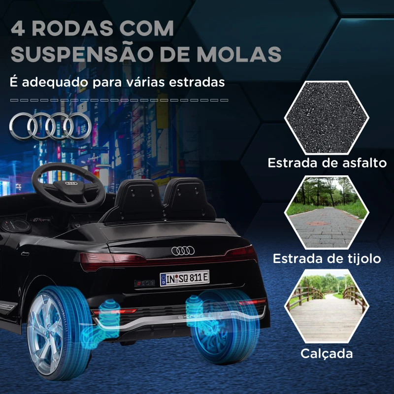 AIYAPLAY Carro Elétrico para Crianças Carro Audi Q8 Etron Sportback Infantil 12V Faróis Buzina e Música 98x49,5x43 cm Preto
