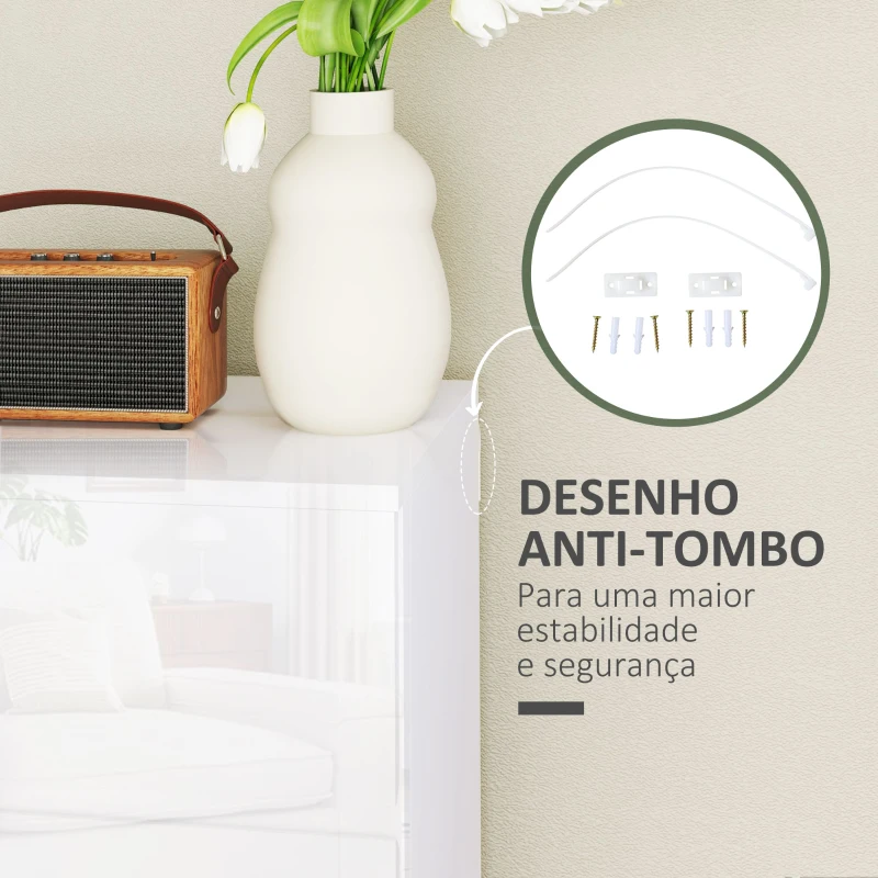 HOMCOM Cómoda com 5 Gavetas de Madeira Cómoda de Dormitório Cómoda Branca Estilo Moderno 55x33x80 cm Branco Brilhante