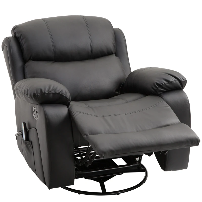 HOMCOM PU Leather Reclining Chair with 8 Massage Points and Heat, Manual Recliner with Swivel Base, Footrest and Remote, Black