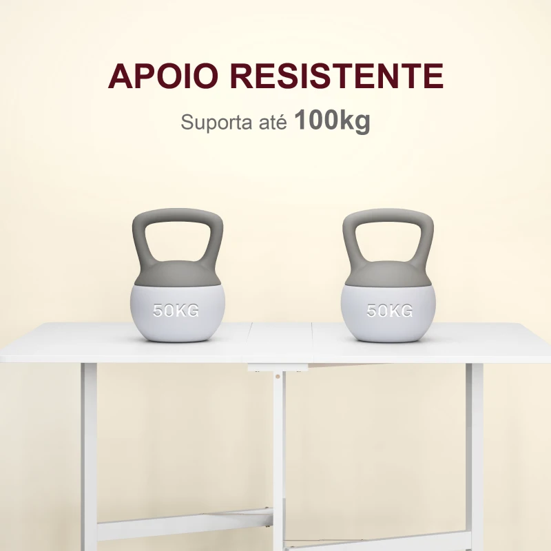 HOMCOM Mesa Dobrável de Cozinha para 4-6 Pessoas Mesa de Sala de Jantar Dobrável com Rodas e Laterais Dobráveis 120x80x73 cm Branco