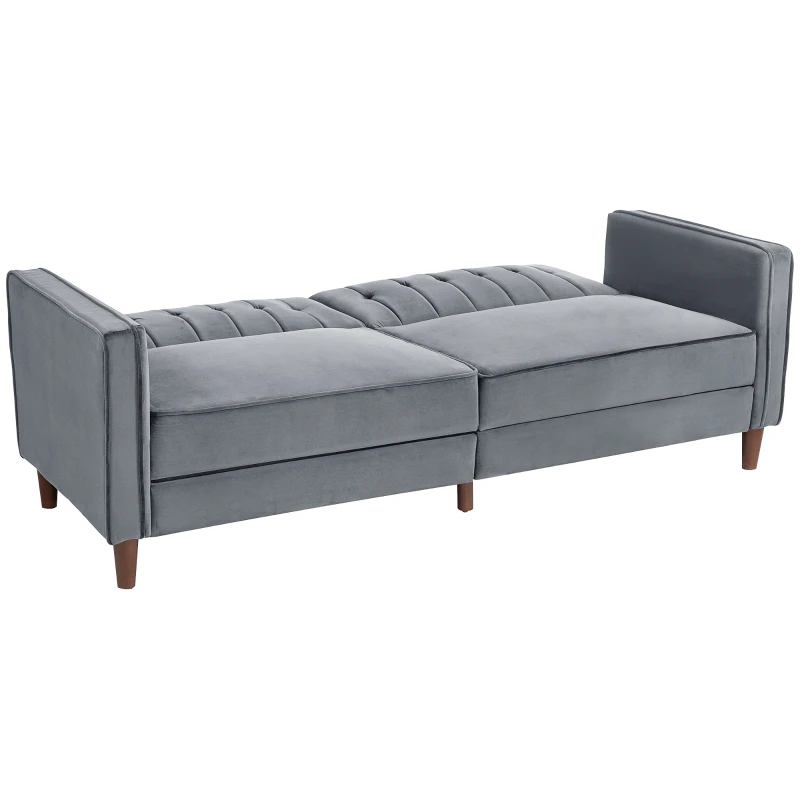 HOMCOM Velvet-Feel Three-Seater Sofa Bed - Dark Grey