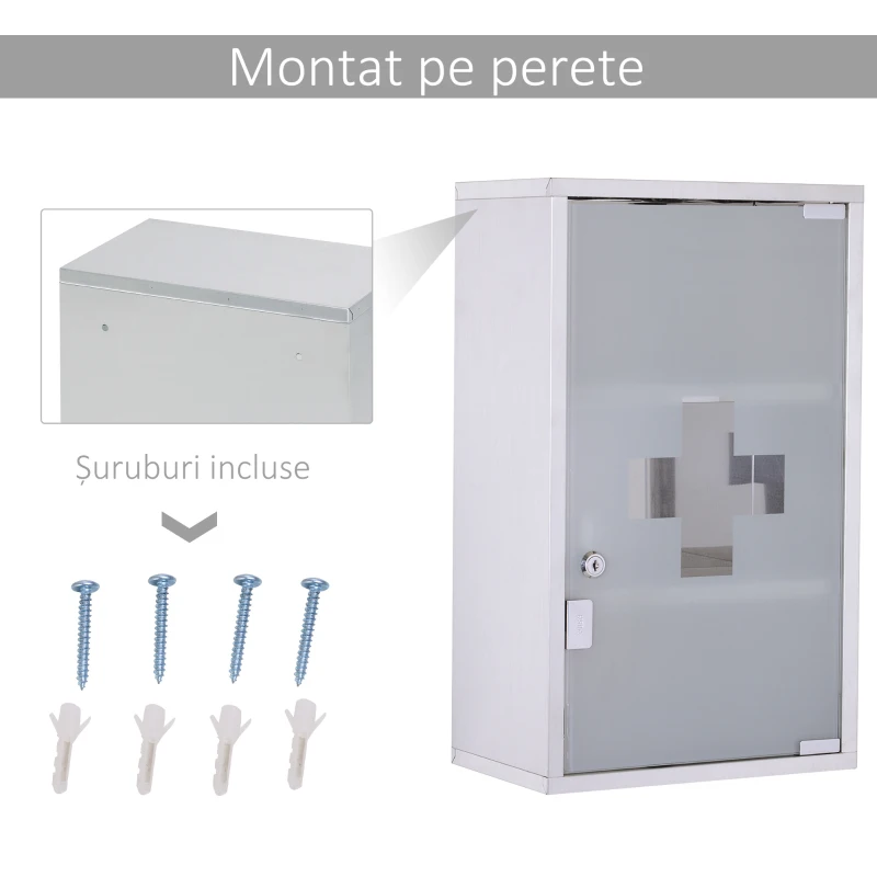 HOMCOM dulapior medicamente din inox, 50x30x18cm, argintiu