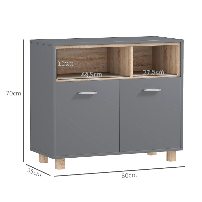 HOMCOM Mobilier de Baie cu Rafturi Deschise și Dulăpior cu 2 Uși, Dulap de Baie Spațios cu Mânere, 80x35x70 cm, Gri(m-3)