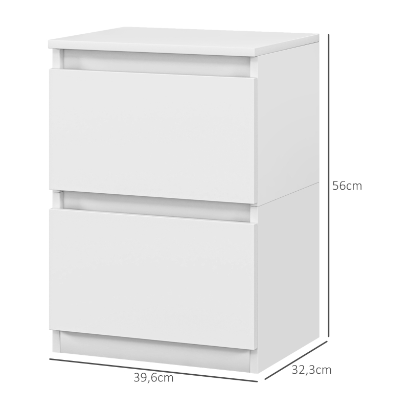 HOMCOM Nachtkastje met 2 Lades, Bijzettafel met Opbergruimte, voor Woonkamer, Slaapkamer, Wit