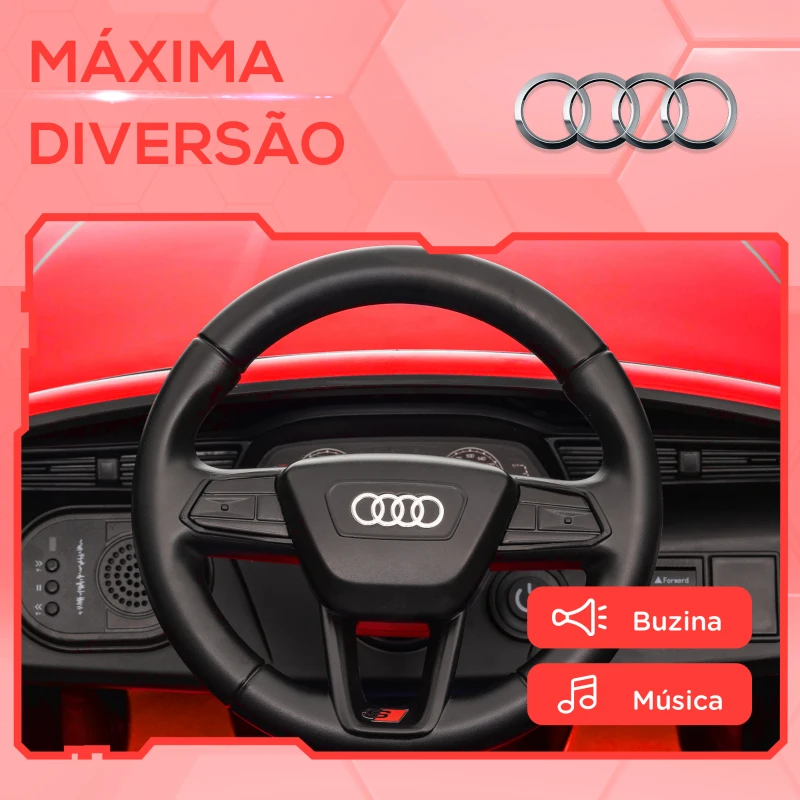 AIYAPLAY Carro Elétrico para Crianças Carro Audi Q8 Etron Sportback Infantil 12V Faróis Buzina e Música 98x49,5x43 cm Vermelho