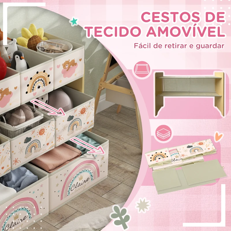 AIYAPLAY Organizador para Brinquedos para Crianças com 9 Cestas de Tecido não Tecido 93x30x70 cm Multicor