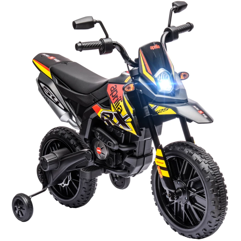 AIYAPLAY 12V Kindermotor met Trainingswielen, LED-Lichten, Muziek, USB, Elektrische Motorfiets voor Jongens en Meisjes, Geel(m-11)