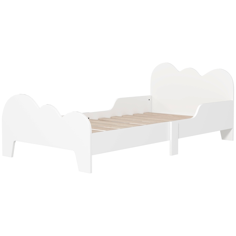 AIYAPLAY Cama para Crianças 143,5x74,5x56 cm Estrutura de Cama Infantil com Desenho de Núvem e Barreira de Segurança Branco
