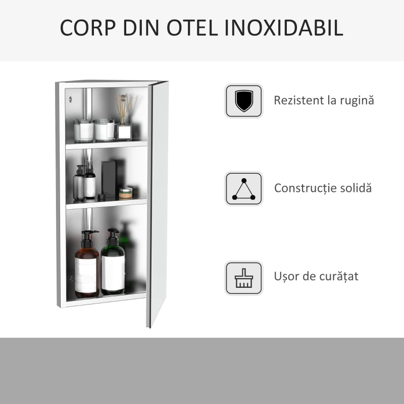 HOMCOM Dulapior Colt Baie – Otel cu Oglinda 60×30×18,4 cm