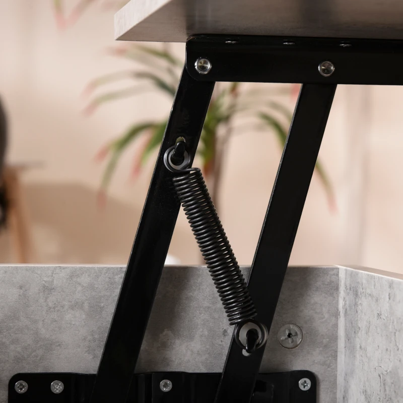 HOMCOM Mesa de Centro Elevável Mesa de Café Versátil com Armazenamento Oculto Pés de Metal 90x60,5x45,5 cm Cinzento e Preto