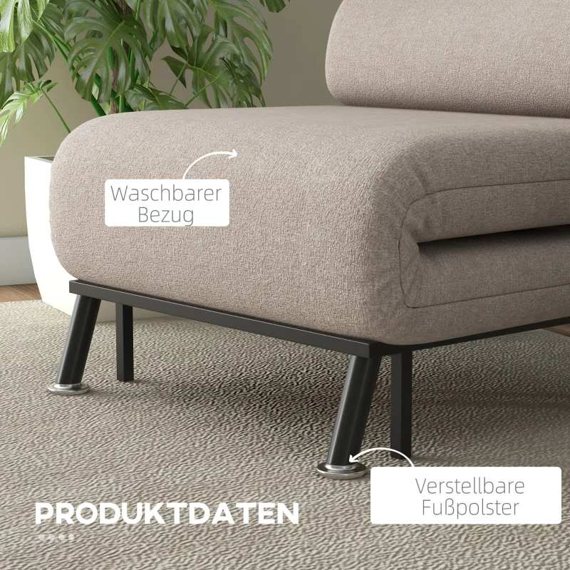 HOMCOM Opklapbare Stoel met Slaapfunctie, Opvouwbare Relaxstoel in Linnenlook, Verstelbare Rugleuning, 75 x 70 x 75 cm, Beige