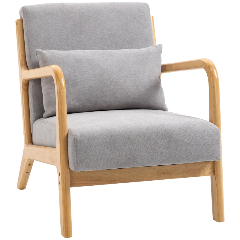 HOMCOM Elegante Loungefauteuil met Houten Frame en Schuimvulling, Fluweelachtig, voor Woonkamer, Slaapkamer, Grijs