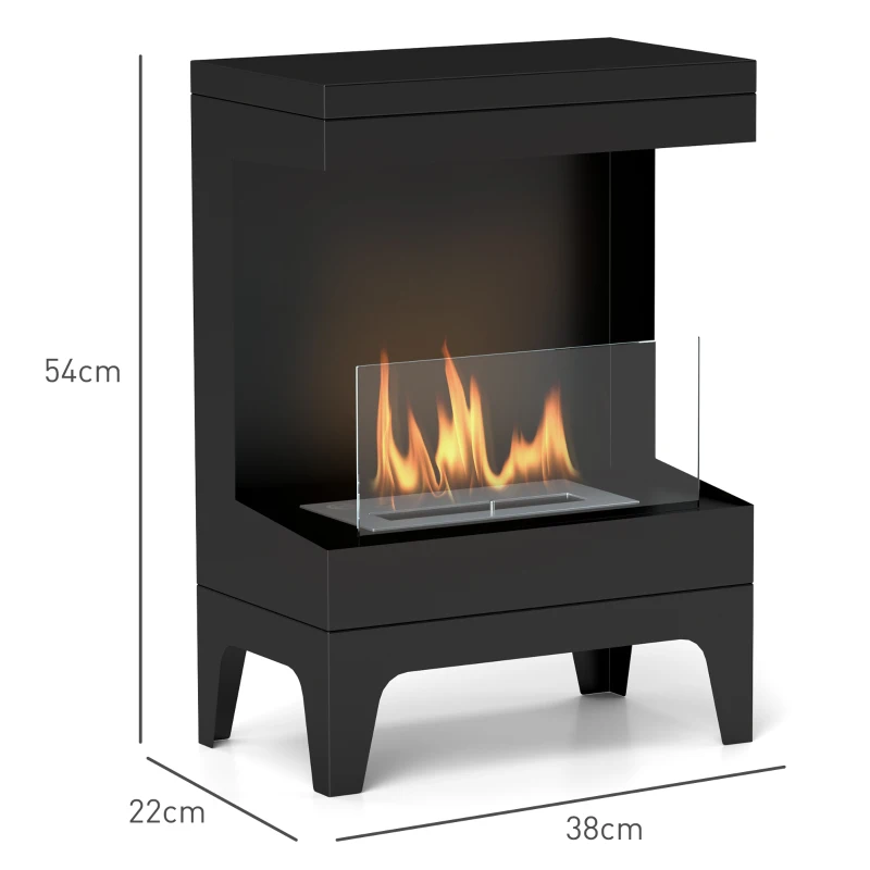 HOMCOM Lareira de Bioetanol com Depósito de 0,9L Apagador de Chamas de Aço Inoxidável Tempo de Combustão 3,3H para Interiores 15-20 m² 38x22x54 cm Preto