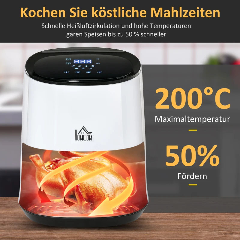 HOMCOM Heißluftfritteuse 2,5 L 1300W , 7 Funktionen, Antihaftbeschichteter Korb