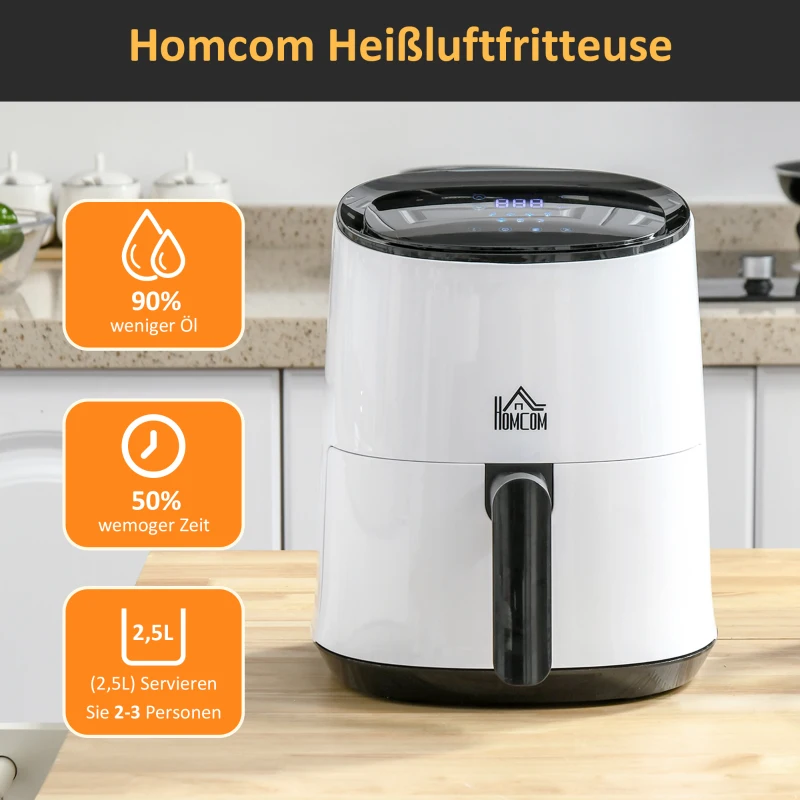 HOMCOM Heißluftfritteuse 2,5 L 1300W , 7 Funktionen, Antihaftbeschichteter Korb